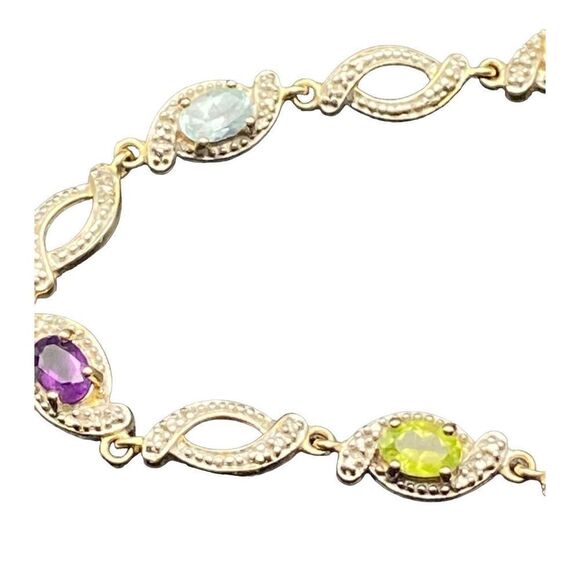 Ross Simons 925 Vermeil Amethyst Peridot Topaz Diamond Accent Bracelet - Picture 8 of 12